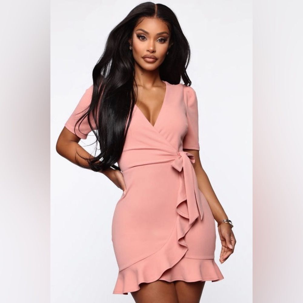Fashion Nova Dusty Pink Ruffle Dress Small Feminine Surplice Wrap